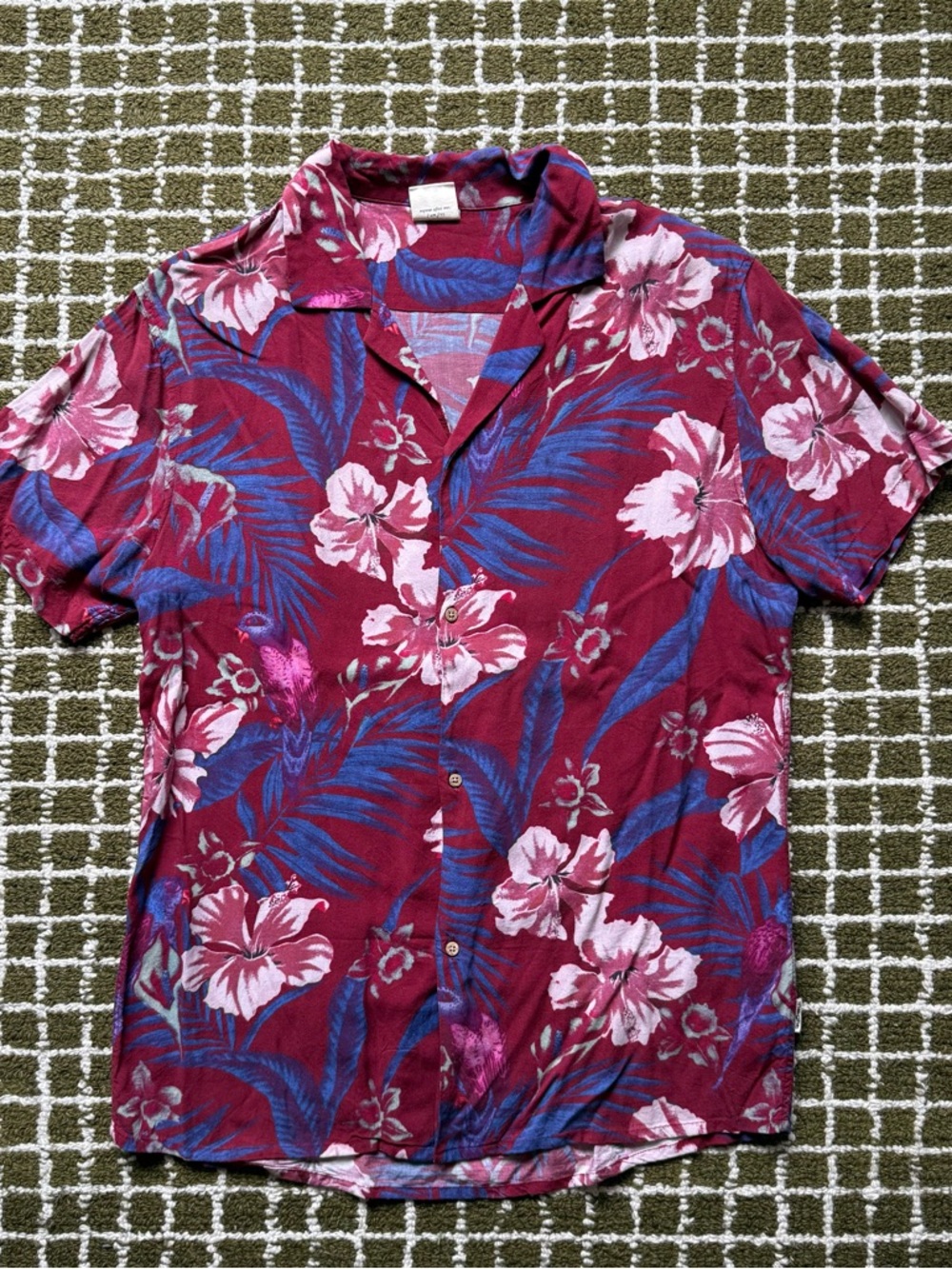 Insight Tropical Floral Button-Up Shirt - Burgundy with Pink & Blue